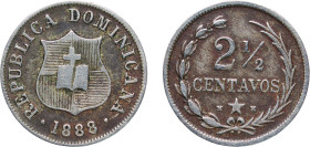 Dominican Republic Second Republic 1888 H H 2½ Centavos Copper-nickel Heaton and Sons / The Mint Birmingham Limited (4000000) 1.81g VF KM 7