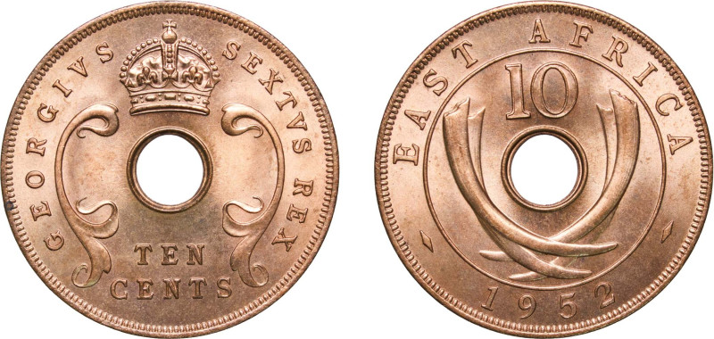 East Africa British colony 1952 10 Cents - George VI Bronze Royal Mint (Tower Hi...