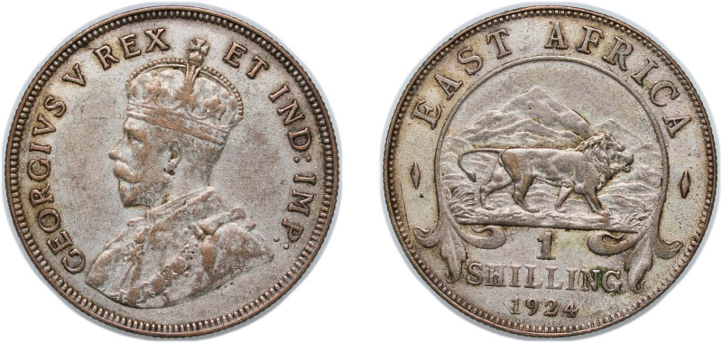 East Africa British colony 1924 1 Shilling - George V Billon (.250 silver) Royal...