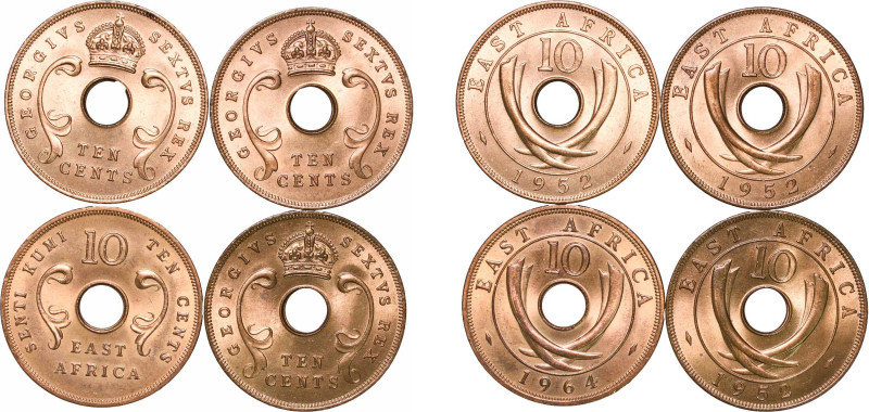 East Africa British colony 1952-1964 10 Cents (4 Lots) Bronze UNC