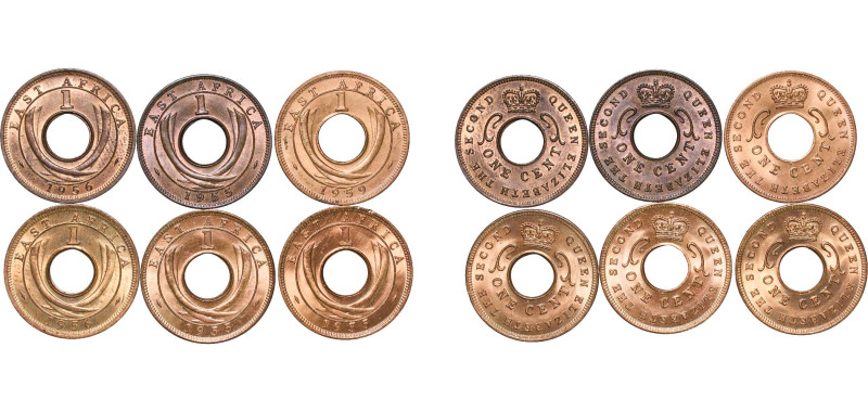 East Africa British colony 1955-1959 1 Cent - Elizabeth II (6 Lots) Bronze UNC