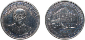 Eastern Caribbean States 1933 2 Dollars - Elizabeth II (Sir Arthur Lewis, 10th Anniversary of the Eastern Caribbean Central Bank) Copper-nickel 28.01g...