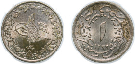 Egypt Ottoman Empire AH 1293 (1897) ⅒ Qirsh - Abdul Hamid II Copper-nickel 1.77g AU KM 289