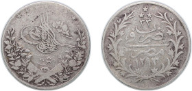 Egypt Ottoman Empire AH 1293 (1907) H 10 Qirsh - Abdul Hamid II Silver (.833) Heaton and Sons / The Mint Birmingham Limited (2400000) 13.50g VF KM 295...