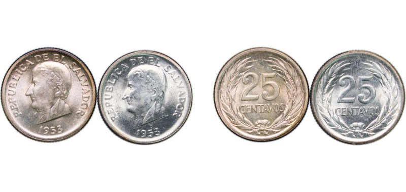 El Salvador Republic 1953 25 Centavos (2 Lots) Silver (.900) San Francisco Mint ...