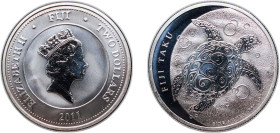 Fiji Republic 2011 2 Dollars - Elizabeth II ("Taku Turtle" Silver Bullion) Silver (.999) New Zealand Mint 31.1g BU KM 151 KM 151a