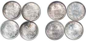 Finland Grand duchy 1917 25 Pennia (Civil War Coinage; without crown, 4 Lots) Silver (.750) Helsinki Mint (2310000) UNC KM 19 Schön 13