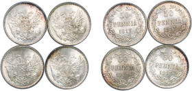 Finland Grand duchy 1917 50 Pennia (Civil War Coinage; without crown, 4 Lots) Silver (.750) Helsinki Mint (570000) UNC KM 20 Schön 14