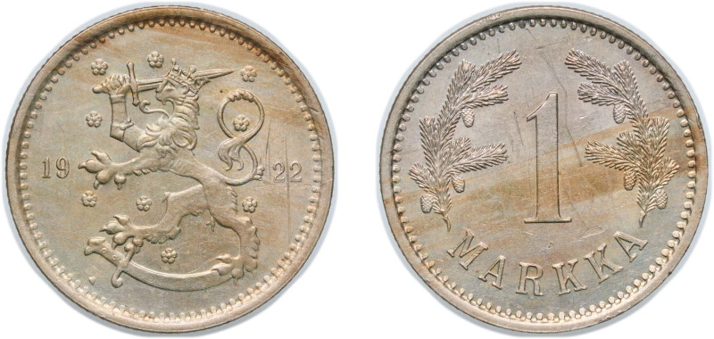 Finland Republic 1922 1 Markka Copper-nickel (10000000) 5.23g UNC KM 27 Schön 22...