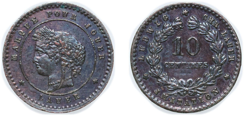 France ND 5 Centimes (Lauer, Play money) Bronze 0.54g UNC