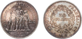France Fifth Republic 1975 50 Francs Silver (.900) Paris Mint (4552011) 30g UNC F 426-427 Gad 882 Schön 237 KM 941