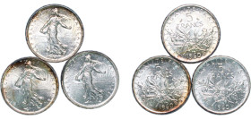 France Fifth Republic 1960 5 Francs (3 Lots) Silver (.835) Paris Mint (55082000) UNC KM 926 Gad 770 F 340 Schön 235
