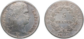 France First Empire 1812 W 5 Francs - Napoleon I Silver (.900) Lille Mint (4340106) 24.67g VF KM 694.16