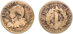 France Kingdom 1792 I 3 Deniers - Louis XVI ("FRANÇOIS") Copper Limoges Mint 3.89g VF Dy royales 1725 Gad 5 KM 608.1 KM 608.2 Ciani 2256
