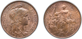 France Third Republic 1916 5 Centimes Bronze Paris Mint 5g UNC KM 842