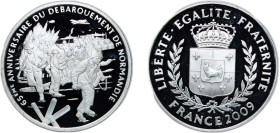 France Fifth Republic 2009 Medal - Débarquement de Normandie, Débarquement Américain sur la plage Omaha (65e anniversaire) Silver (.999) 20g PF