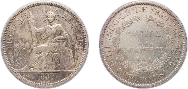 French Indochina French colony 1887 A 1 Piastre Silver (.900) Paris Mint (307600...