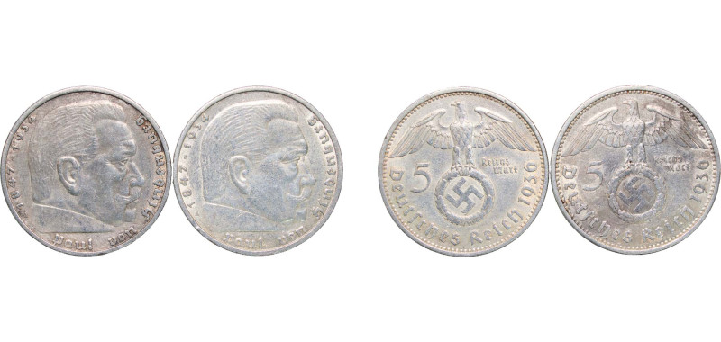 Germany Third Reich 1936 A 5 Reichsmark (2 Lots) Silver (.900) Berlin Mint (8429...