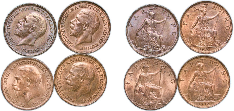 Great Britain United Kingdom 1918-1932 1 Farthing - George V (4 Lots) Bronze UNC