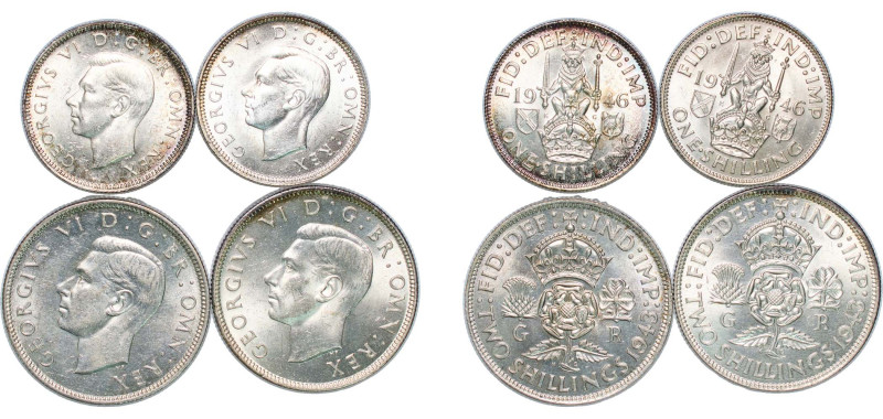 Great Britain United Kingdom 1943-1946 1 & 2 Shillings - George VI (6 Lots) Silv...