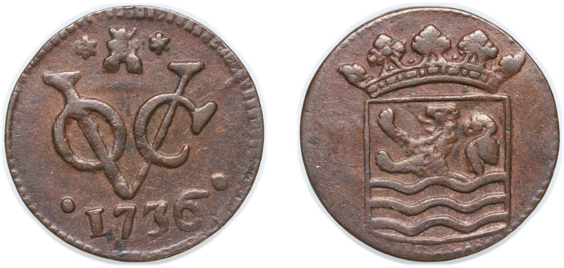 Indonesia Netherlands East Indies Dutch colony 1736 1 Duit (Zeeland) Copper Midd...