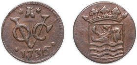 Indonesia Netherlands East Indies Dutch colony 1736 1 Duit (Zeeland) Copper Middelburg Mint 2.92g AU KM 152