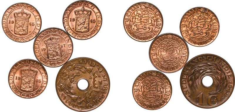 Indonesia Netherlands East Indies Dutch colony 1937-1945 ½ & 1 Cent - Wilhelmina...