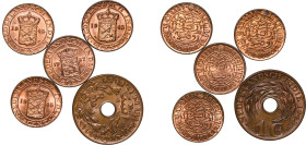 Indonesia Netherlands East Indies Dutch colony 1937-1945 ½ & 1 Cent - Wilhelmina (5 Lots) Bronze UNC