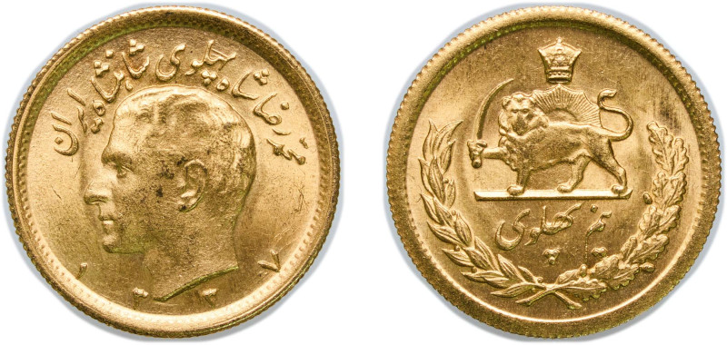 Iran AH1337 (1958) ½ Pahlavī - Mohammad Rezā Pahlavī Gold (.900) Tehran Mint (10...