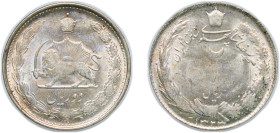 Iran Empire SH 1323 (1944) 2 Rials - Mohammad Rezā Pahlavī Silver (.600) 3.1g UNC KM 1144