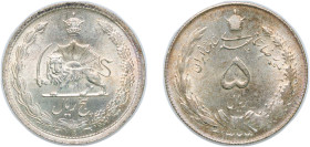 Iran Empire SH 1323 (1944) 5 Rials - Mohammad Rezā Pahlavī Silver (.600) 8.05g UNC KM 1145