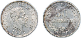 Italy Kingdom 1863 M BN 50 Centesimi - Victor Emmanuel II Silver (.835) Milan Mint (33759516) 2.43g AU KM 14.1