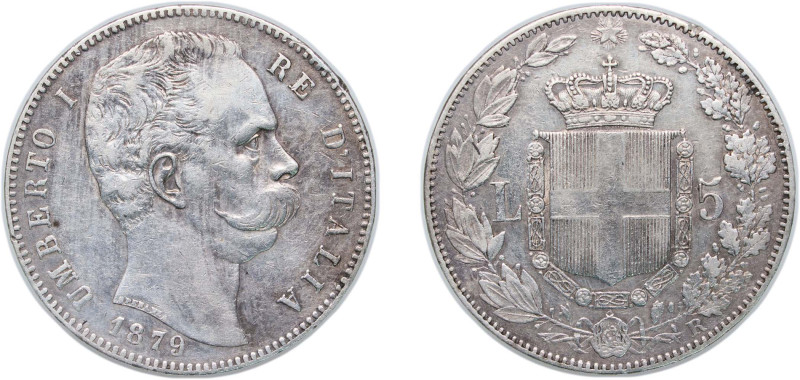 Italy Kingdom 1879 R 5 Lire - Umberto I Silver (.900) Rome Mint (4000000) 25g VF...
