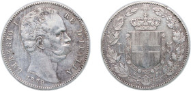 Italy Kingdom 1879 R 5 Lire - Umberto I Silver (.900) Rome Mint (4000000) 25g VF KM 20