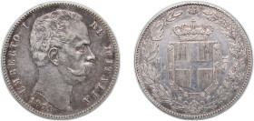 Italy Kingdom 1879 R 5 Lire - Umberto I Silver (.900) Rome Mint (4000000) 24.89g VF KM 20