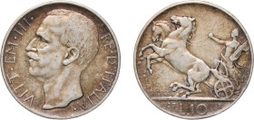 Italy Kingdom 1927 R 10 Lire - Victor Emmanuel III Silver (.835) Rome Mint (44800720) 10g VF KM 68