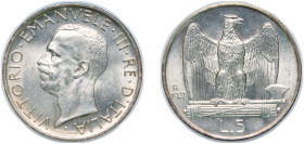 Italy Kingdom 1927 R 5 Lire - Victor Emmanuel III Silver (.835) Rome Mint (92887460) 4.98g UNC KM 67