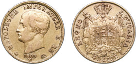 Italy Napoleonic Kingdom of Italy Kingdom 1809 M 40 Lire - Napoleon I Gold (.900) (38000) 12.9g XF KM 12 Fr 5