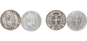 Italy Kingdom 1872-1873 M BN 5 Lire - Victor Emmanuel II (2 Lots) Silver (.900) Milan Mint VF KM 8