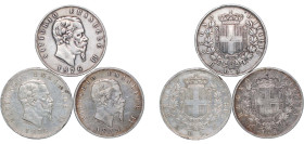 Italy Kingdom 1874-1876 5 Lire - Victor Emmanuel II (3 Lots) Silver (.900) VF KM 8