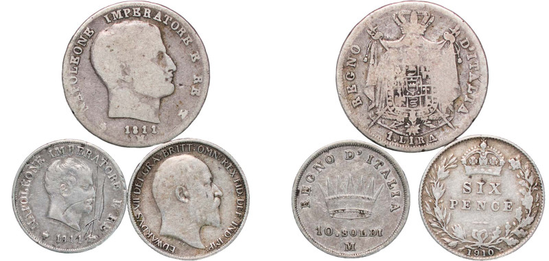 Italy 1811-1910 Coinage (3 Lots) Sold as seen, no return Silver VF