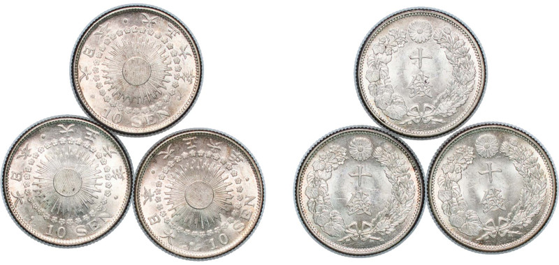 Japan Empire T6 (1917) 年六正大 10 Sen - Taishō (3 Lots) Silver (.720) (35170906) UN...