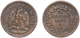 Mexico Federal Republic 1891 Mo 1 Centavo Copper Mexico City Mint (14544000) 7.85g VF KM 391.6