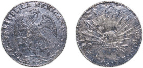 Mexico Federal Republic 1849 Go PF 8 Reales Silver (.903) Guanajuato Mint 23.86g VF Seawater Corrossion Chopmarked KM 377.8