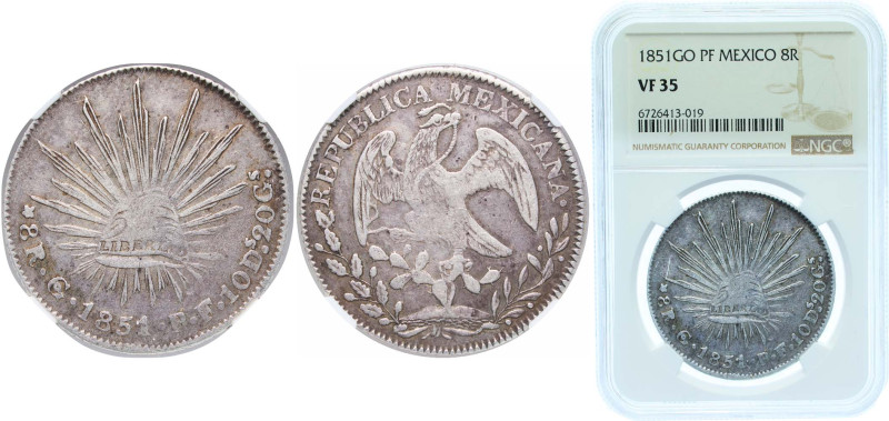 Mexico Federal Republic 1851 Go PF 8 Reales Silver (.903) Guanajuato Mint 27.07g...