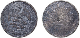 Mexico Federal Republic 1854 Zs OM 8 Reales Silver (.903) Zacatecas Mint 26.02g VF Chopmarked Seawater Corrossion KM 377.13