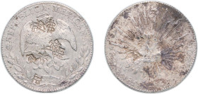 Mexico Federal Republic 1856 Go PF 8 Reales Silver (.903) Guanajuato Mint 27g VF Chopmarked KM 377.8