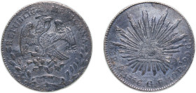 Mexico Federal Republic 1856 Mo GF 8 Reales Silver (.903) Mexico City Mint 27.15g VF Chopmarked KM 377.10