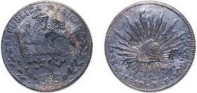 Mexico Federal Republic 1857 Go PF 8 Reales Silver (.903) Guanajuato Mint 26.87g VF Chopmarked KM 377.8