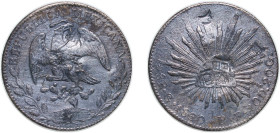 Mexico Federal Republic 1860 Go PF 8 Reales Silver (.903) Guanajuato Mint 26.85g VF Chopmarked KM 377.8